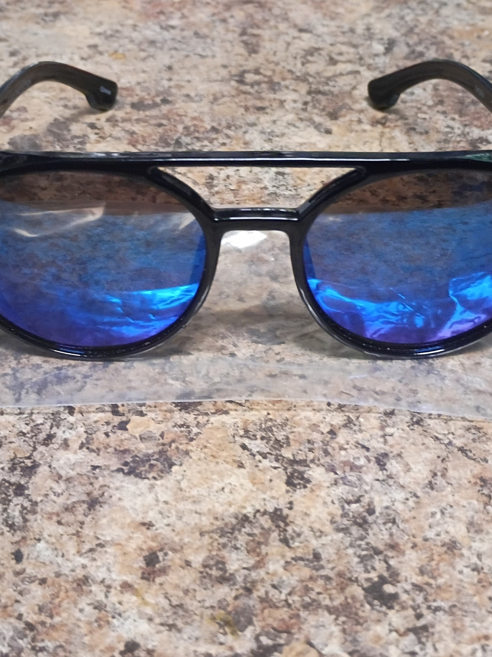Men's Black Frame Sunglasses with Blue Mirrored Lenses
